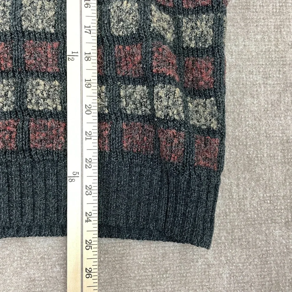 Vintage Jantzen Sweater Mens Large Multicolor Textured Plaid Tight Knit Ribbed